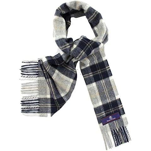 Prince of Scots Heritage Plaid Fringed Merino Wool Scarf - Silver - One size Cover