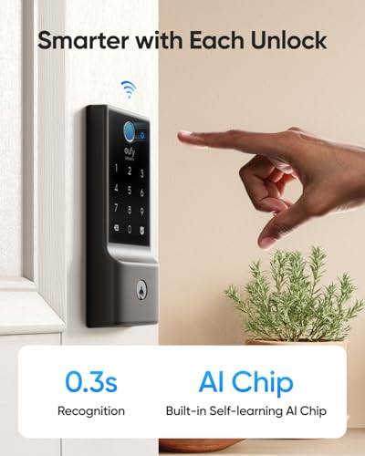Image of eufy Security Smart Lock C220 Front Door Handle Set, Keyless Entry Deadbolt | Fingerprint Keypad Door Lock with Handle, Built-in Wi-Fi, App Control, Up to 8-Month Battery, IP53 Waterproof, BHMA Certified
