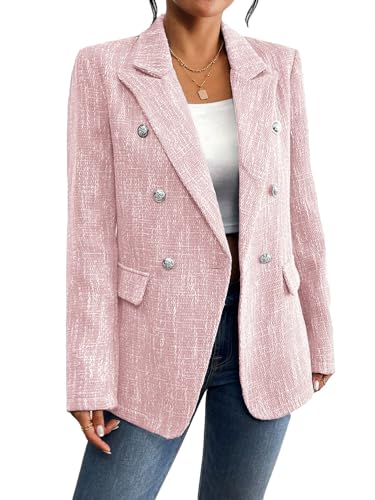 Mina Self 2025 Fall Women's Tweed Blazer - Double-Breasted Fully-Lined Fashion Slim Casual Work Office Jacket with Pockets3