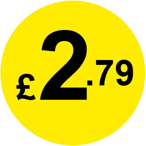Permanent Adhesive - Black & Yellow 30mm Price Stickers/Labels from 10p to £5.25, 500, £2.79 — image 1