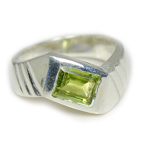 Argent 925 argent sterling baguette naturel-péridot bague homme femme