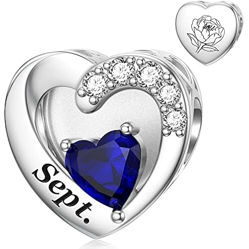 SEVENWELL Jan-Dec Birthstone Charms for Pandora Bracelets, Heart Charm