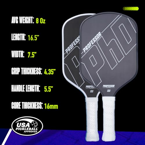 Professor PhD T700 Raw Carbon Fiber Premium Pickleball Paddle Racket - Precision Honeycomb Core - Enhanced Power & Control - USAPA Pickleball Approved by Professor Pickleball - Image 6