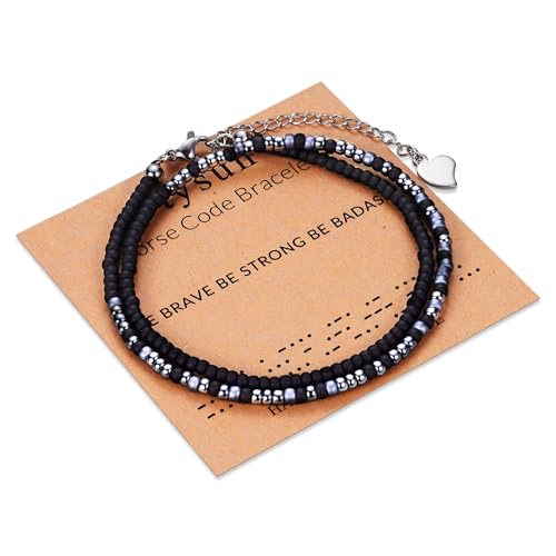 Image of Btysun Inspirational Morse Code Bracelets for Women Men Teen Girl Gifts Best Friend Birthday Gifts for Him Her Adjustable Layered Secret Message Sister Bff Girfriend Sister Christmas Jewelry