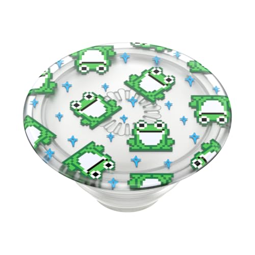 Image of PopSockets Adhesive Phone Grip, Holder, Phone Stand, Plant-based - Translucent 8 Bit Frogs