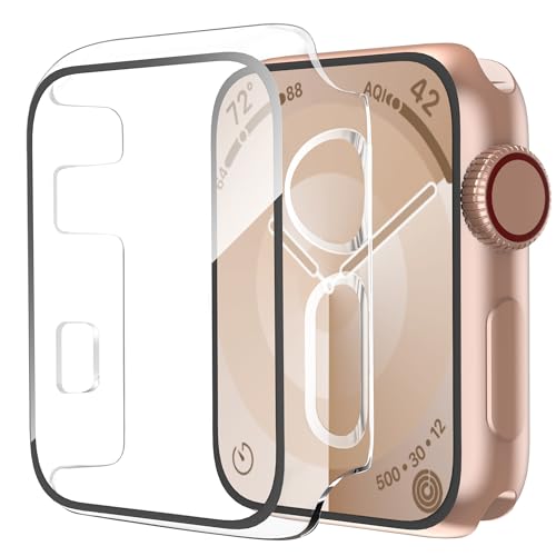 Image of Smiling 2 Pack Case Compatible with Apple Watch Series 3 /2 38mm with Tempered Glass Screen Protector, Hard PC Case Overall Protective Cover- Transparent