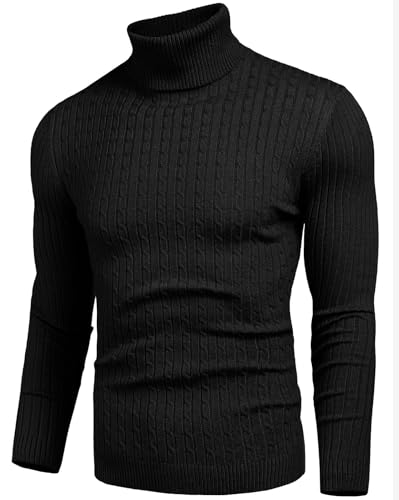 nine bull Mens Slim Fit Turtleneck Sweater Cable Knit Thermal Pullover Sweater3