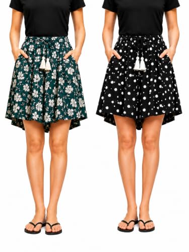 Image of B STORIES Women's Viscose Printed Lounge Culotte Shorts (Pack of 2)