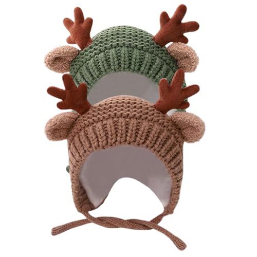 2PCS Baby Winter Hat, Cute Reindeer Antlers Warm Toddler Hat Unisex Soft Crochet Knitted Hat for Toddler Girls Boys
