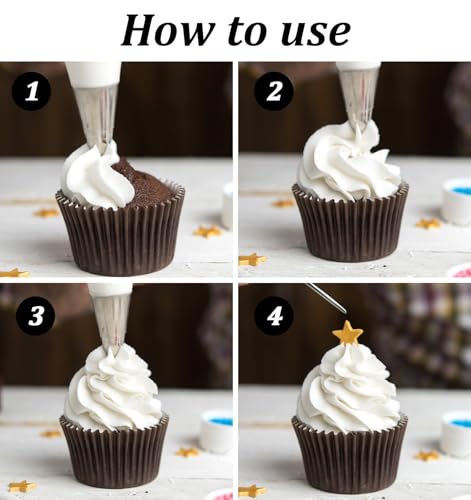 5Pcs Star Tip for Piping, Piping Tips Large with Round & Star Nozzles, for Frosting Icing, Cookies, DIY Cupcake & Wedding Cakes Design