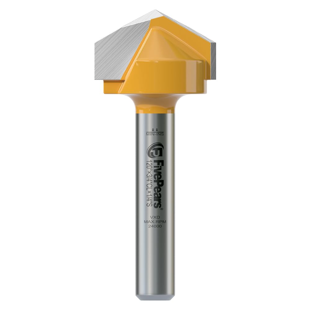 FivePears V Groove Router Bit 120 Degree 1/4 inch Shank, 3/4 inch Cutting Diameters, Carbide CNC Engraving V Router Bit for Signmaking, Lettering,
