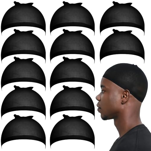 Fandamei 12PCS Black Wig Cap for Men, Hair Stocking Cap, Nylon Wig Caps Black, Hair Net for Men, Stretchy, Natural, Lightweight Wave Caps