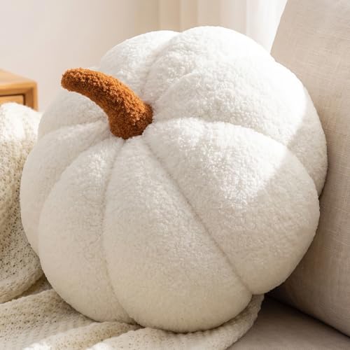 Fluffy Pumpkin Throw Pillow, 3D Fall Pumpkin Halloween Pillow(White, 8IN) by COSGOO - Used condition - US$14.27