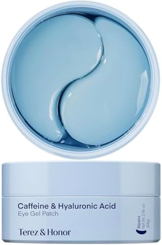 Terez & Honor Under Eye Patches for Dark Circles - 60 Korean Hydrogel Masks for Puffiness, Bags, Wrinkle with Caffeine, Hyaluronic Acid, Niacinamide - Undereye Hydrating & Cooling, Vegan, No Fragrance