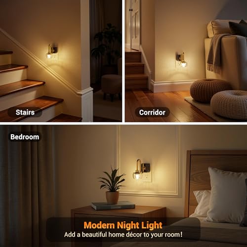 Image of JandCase Night Light, Night Lights Plug into Wall, Glass LED Nightlight | 0-100LM Dimmable Flower Nightlights, Dusk to Dawn Sensor, 1W Vintage Pumpkin Nite Light for Bathroom Hallway Decor, 1 Pack