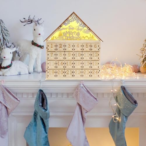 Maison de compte à rebours en bois de Noël avec LED lumineuses
