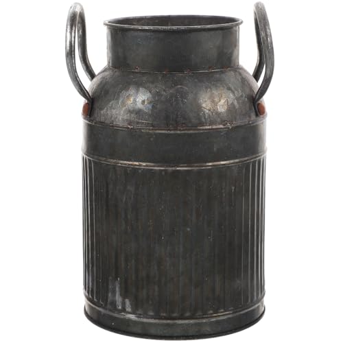 Zerodeko Behälter Für Blumenarrangements Schwarz Amphore Verzinkte Vase Metallkrug Shabby-Chic Französischer Rustikaler Eimer Bauernhaus- Pflanzgefäß Mit Griff Blechkanne Bodenvase