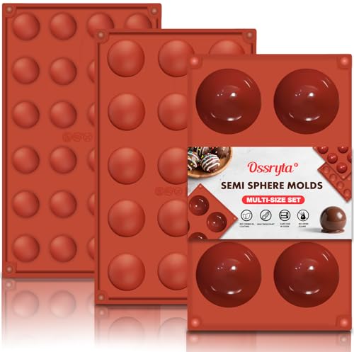 Ossryta 3Pcs Semi-Sphere Silicone Molds - Half Sphere Baking Mold Set for Chocolate Bombs Dome Cakes Candy Jelly & Mousse - Reusable Non-Stick Chocolate Mold (6/15/24-Cavity)