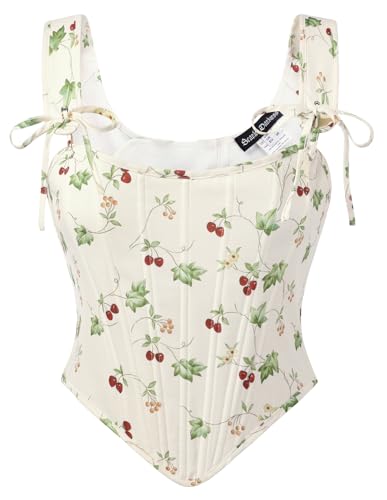 Scarlet Darkness Floral Corset Tops for Women Renaissance Corset Boned Lace Up Bustier Tops Apricot Cherry 16