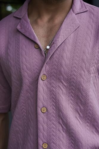 Image of Men's Kint-Textured Half Sleeve Spread Collar Shirt