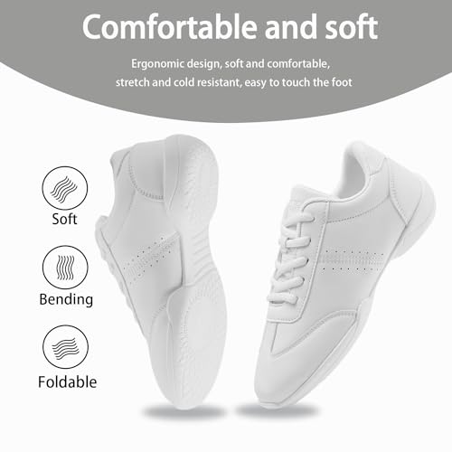 Image of Youth Cheer Shoes Girls White Cheerleading Shoes Dance Athletic Training Breathable Fabric Dancing Lightweight Competition Comfortable Sport Kids Girls Cheer Sneakers