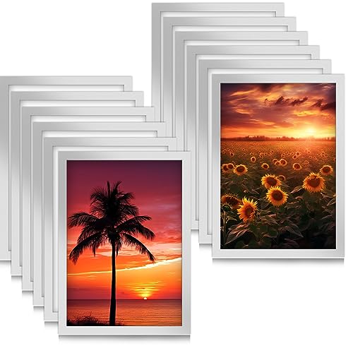 12PCS A4 Magnetic Photo Frames, Self Adhesive Magnetic Picture Frame, Magnetic Poster Frame Magnetic A4 Paper Display Frame for Paintings, Photos, Notices, Certificate, Poster(Silver)