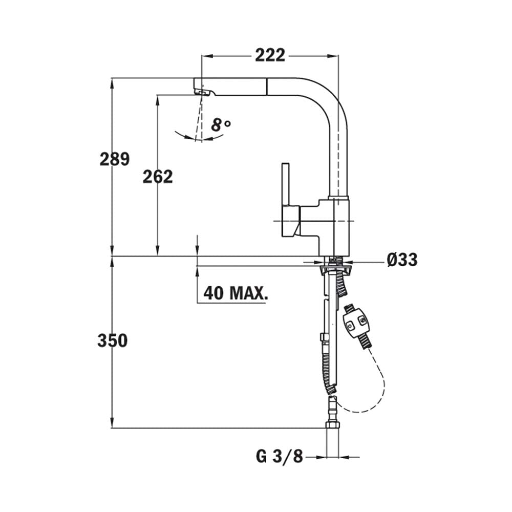 TEKA Grifo Cocina Monomando, Caño Alto Giratorio, Maneral Metálico Extraíble, Aireador Anticalcáreo, Latiguillos Flexibles de 3/8”, Acero Inoxidable, Modelo ARK 938I