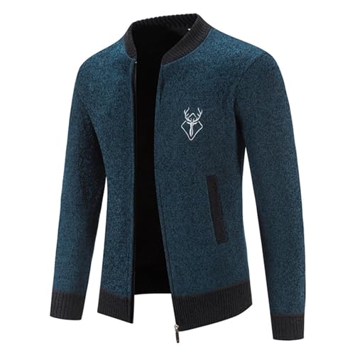 Cárdigan de punto para hombre con cuello de béisbol y forro polar con cremallera