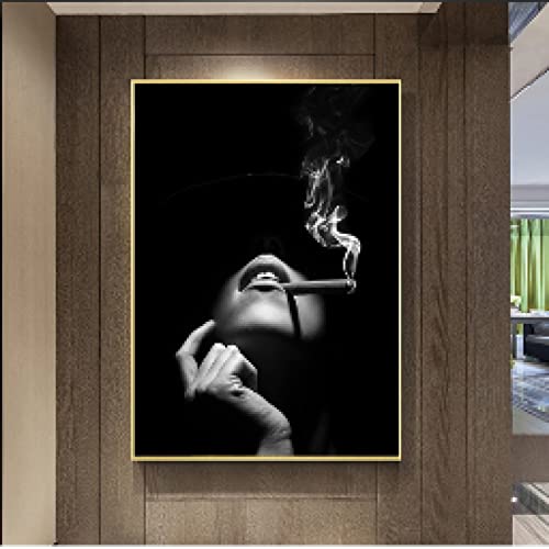 Affiche femme au cigare moderne décoration salon vintage 70x100cm