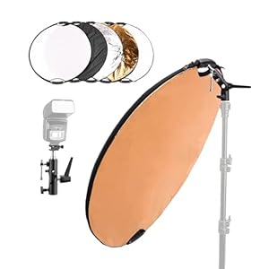 Light Reflector Kit Including 32″/80cm 5-in-1 Collapsible Reflector & Universal Bracket & Cold Shoe Mount for Studio & Outdoor Photography Lighting