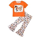 Afsmlys Toddler Girl Clothes Letter Print Sunflower Tops + Butterfly Print Flare Leg Pants Set Spring Summer Clothing Kids Trendy Outfit(7-8T)