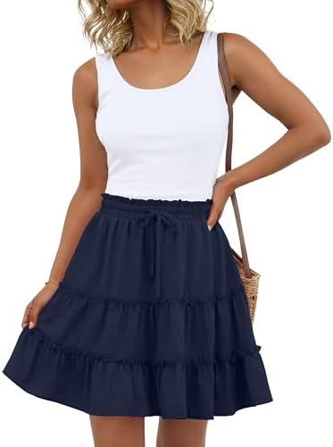 Lepunuo Boho Skirts for Women Flowy Casual Cute Skorts Built-in Shorts Floral Ruffle Tiered Skirts with Pockets