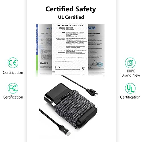 65W Slim Usb-C Charger With Premium Braided Nylon Cord - Fast Charging Type-C Power Adapter For Hp Elitebook X360, Chromebook, Spectre X360, Probook, Dell, Asus Laptops And More Usb-C Devices #TOP4