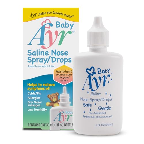 Baby Ayr Saline Nose Spray & Drops 30 mL – Gentle Infant Nasal Moisturizer, Helps Loosen Mucus & Relieve Congestion