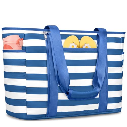 TEUEN Extra Large Beach Bags for Women, Waterproof Sandproof Beach Tote Bag Foldable Swim Pool Bag with Zipper and Wet Pocket by TEUEN - Used condition - CA$20.22