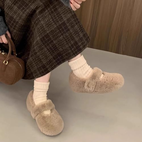 Women's Plush Fuzzy Mary Jane Shoes Lined Fur Cute Cozy Comfortable Slip On Flats Soft Bottom Non-Slip Winter Outdoor3