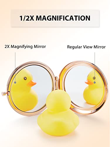 Compact Mirror for Purse, Double-Sided 1X/2X Magnifying Metal Pocket Makeup Mirrors(Round, Rose Gold) - Image 4