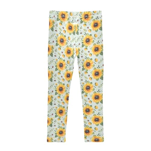 Girls' Athletic Leggings Ankle Length Yoga Dance Pants Kids Teen 4T Sunflower Flower Bee2