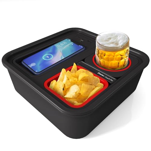 Zigtiger Couch Tray with Wireless Charging, Couch Cup Holder Tray Sofa Caddy with Self Balancing Cup...