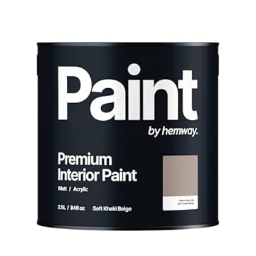 Hemway Soft Khaki Beige - 2.5 Litre - Paint Premium Interior Indoor Matt British-Made Eco Acrylic Emulsion - Matt Finish, Low VOC, Interior Wall, Ceiling, Kitchen, Bathroom, Bedroom & Door