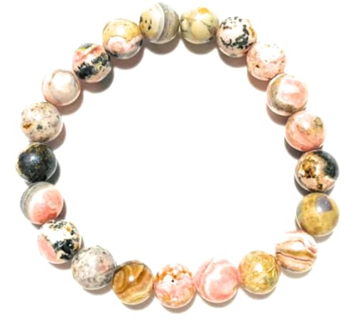 Image of Rhodochrosite Crystal Healing Bracelet, 7 to 10.5 inch Inner Length, Natural Stone Beads for Energy and Inner Harmony