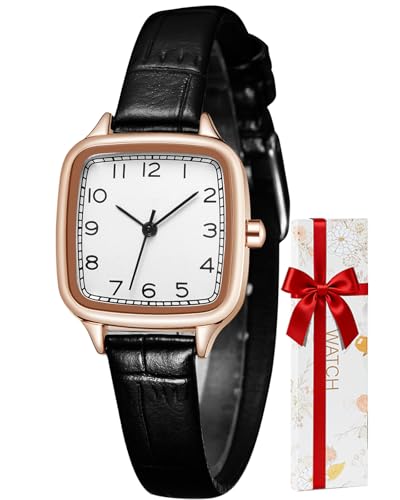 CIVO Damenuhr Schwarz Klein Leder: Wasserdicht Rechteck Einfach Armbanduhr Quarzuhr Elegant Lässige Designer
