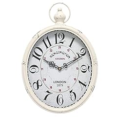 Menterry Oval Retro Wall Clock, Rustic Vintage Style, White Antique Design, Battery Operated Silent