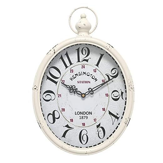 Menterry Oval Retro Wall Clock, Rustic Vintage Style, White Antique Design, Battery Operated Silent Decor Large Wall Clocks for Kitchen,Farmhouse,Office (15.5" H x 10.5" W)