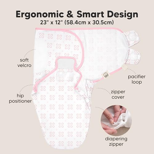 Image of Baby Swaddle Sleep Sacks with Zipper - 3-Pack Swaddles for Newborns 0-3 Months, Infant, Baby Girls, Boys, Soft & Durable Newborn Sleep Sack, Easy Diaper Change Swaddling Blanket (Blossom, OS)