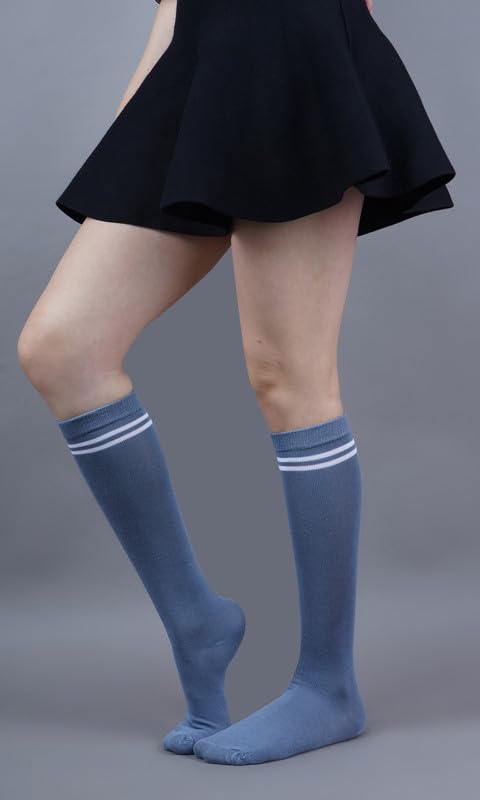 Image of WKLOUYHE Kids school socks for boys and girls,Knee Long Length soft cotton uniform Stripes socks Pack Of 06