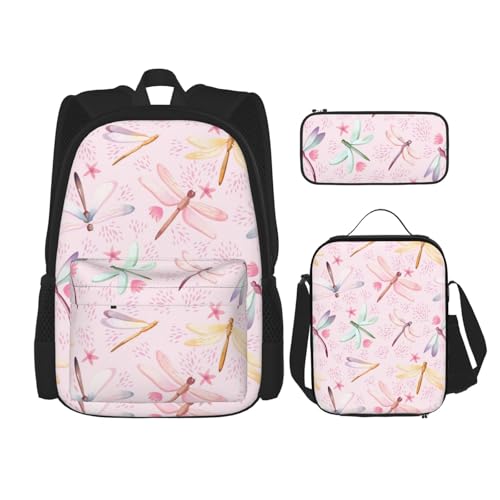 YHBLYKXP Hand painted dragonfly print 3-Piece Casual Backpack Set (Backpack + Waist Bag + Small Pouch), Unisex Daypack