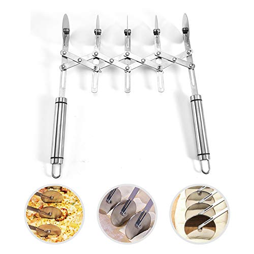 TWSOUL 5 Wheel Pastry Cutter, adjustable Stainless Steel Expandable Divider with Handle Pizza Slicer Multi-Round Pastry Knife cake slicer dough roller, Easy to Use (Portable Size: 2.3\"x10.7\")
