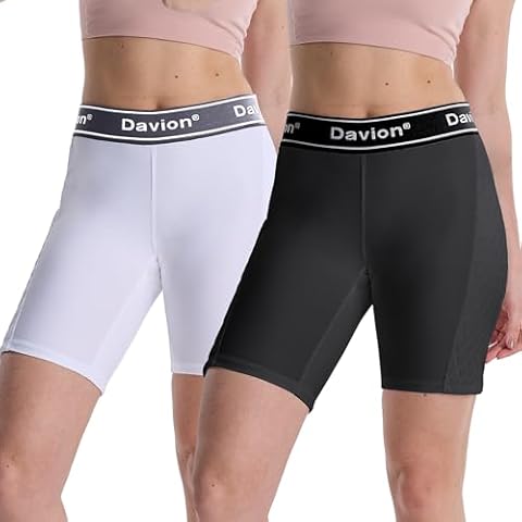 Davion Biker Shorts Women,Compression Shorts for Yoga Baseball Football Lacrosse Hockey Running Gym（Black/White-L） Cover