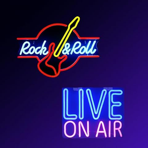 LooKLight Music Neon Sign,Neon Light Sign,Led Neon Light for Wall,Guitar Shape Neon Sign,Neon Signs for Wall Decor,USB Powered Led Neon Signs For Music Bar,Live Music Cover